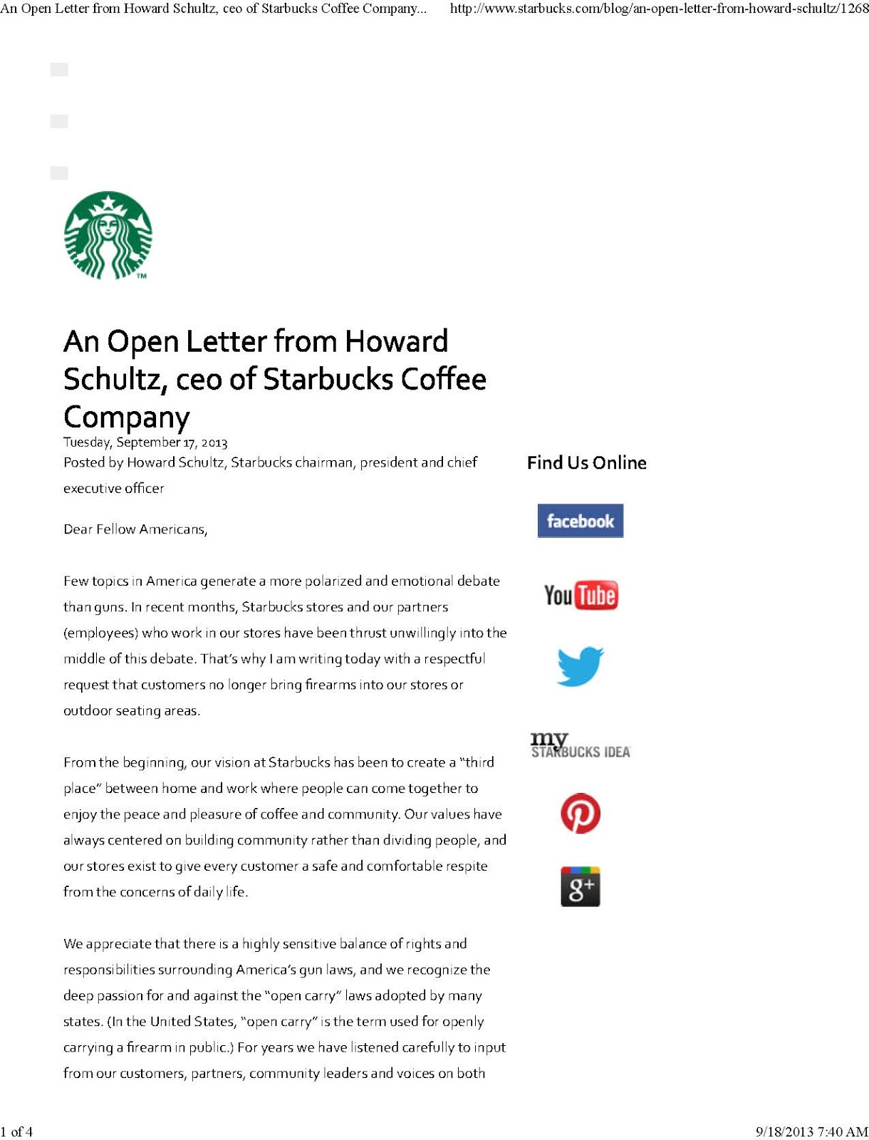 blog open letter from howard schultz blog open letter from howard schultz